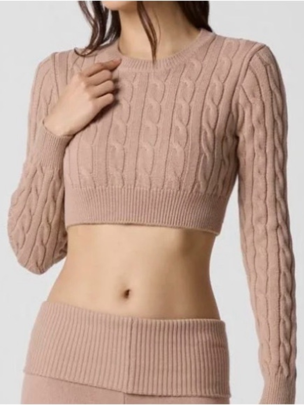 Florence by Mills Cropped CableKnit Sweater Tan XS - NWT